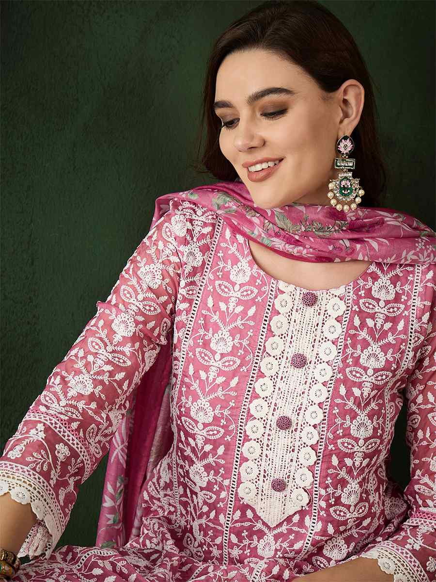 Pink Organza Embroidered Festival Casual Pant Salwar Kameez