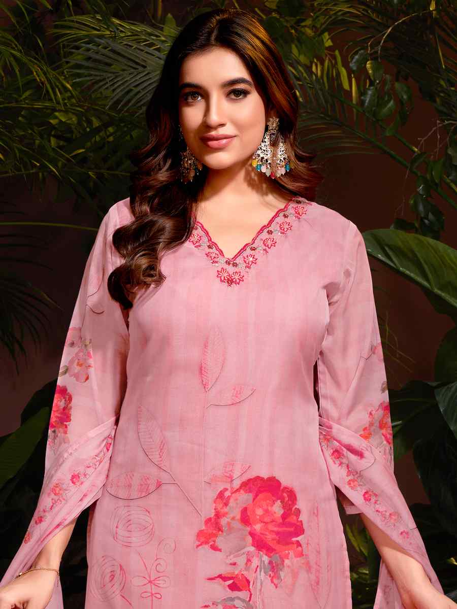 Pink Organza Embroidered Festival Casual Ready Pant Salwar Kameez