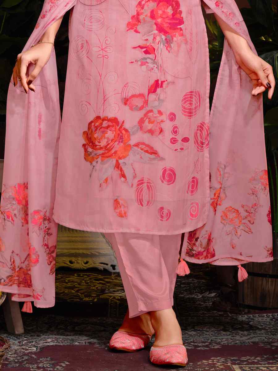 Pink Organza Embroidered Festival Casual Ready Pant Salwar Kameez