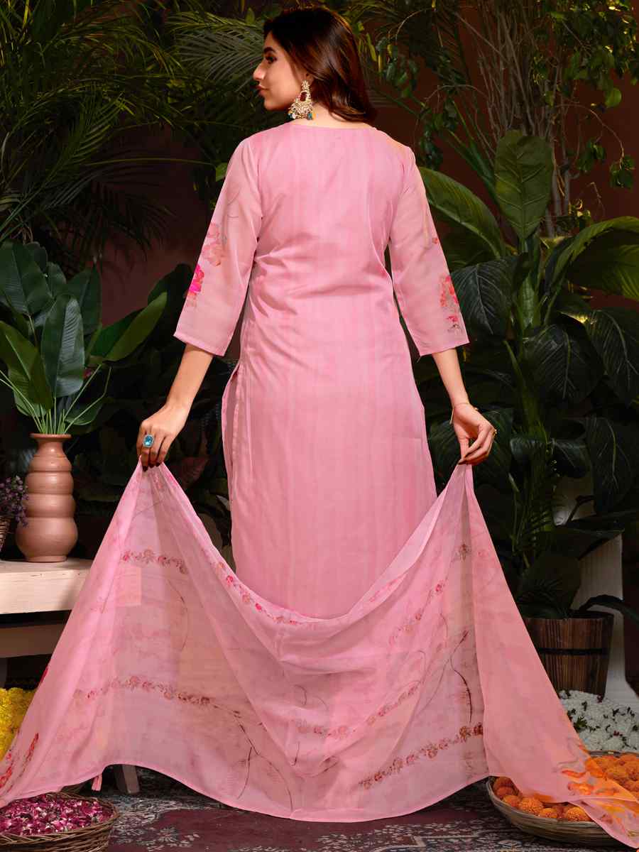 Pink Organza Embroidered Festival Casual Ready Pant Salwar Kameez