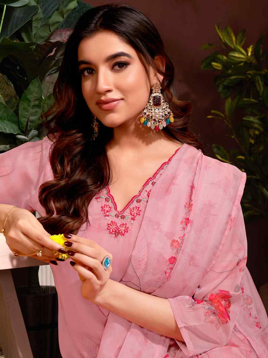Pink Organza Embroidered Festival Casual Ready Pant Salwar Kameez