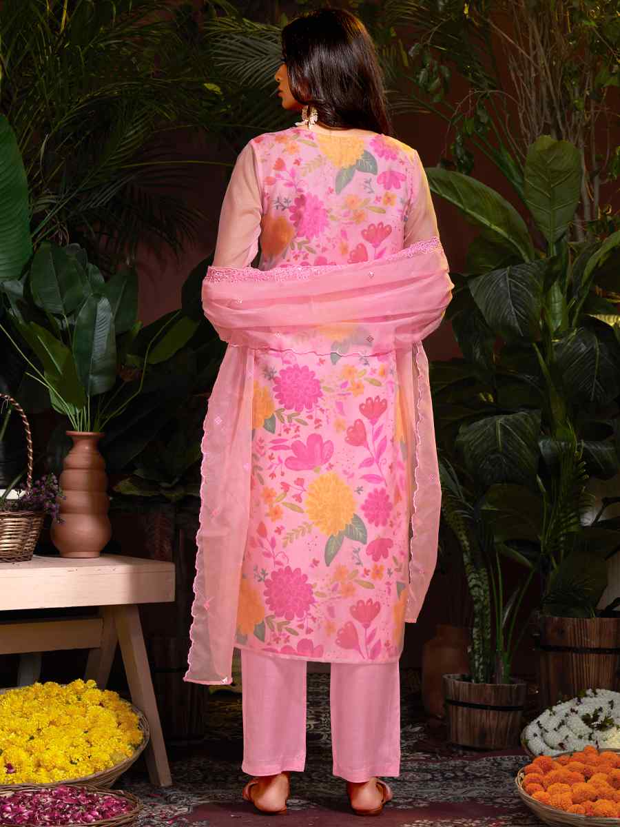 Pink Organza Embroidered Festival Casual Ready Pant Salwar Kameez