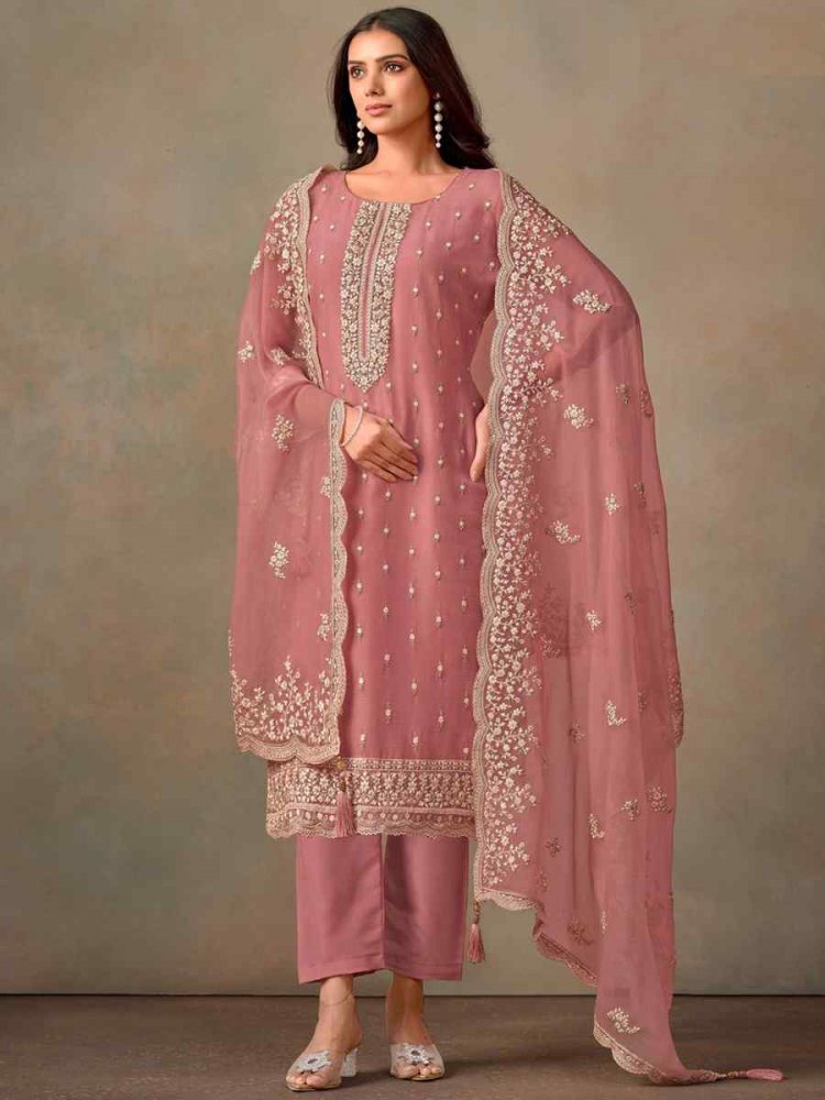 Pink Organza Embroidered Festival Wedding Pant Salwar Kameez
