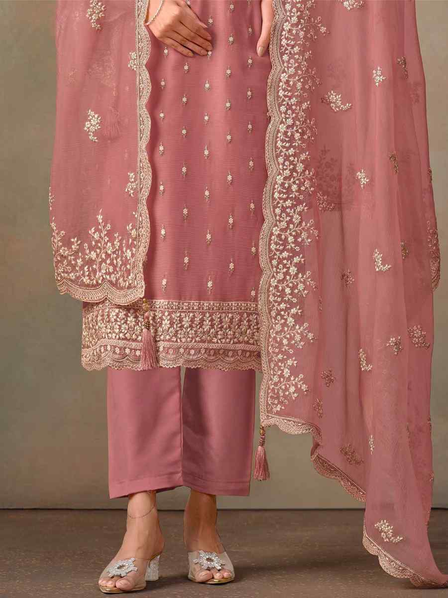 Pink Organza Embroidered Festival Wedding Pant Salwar Kameez