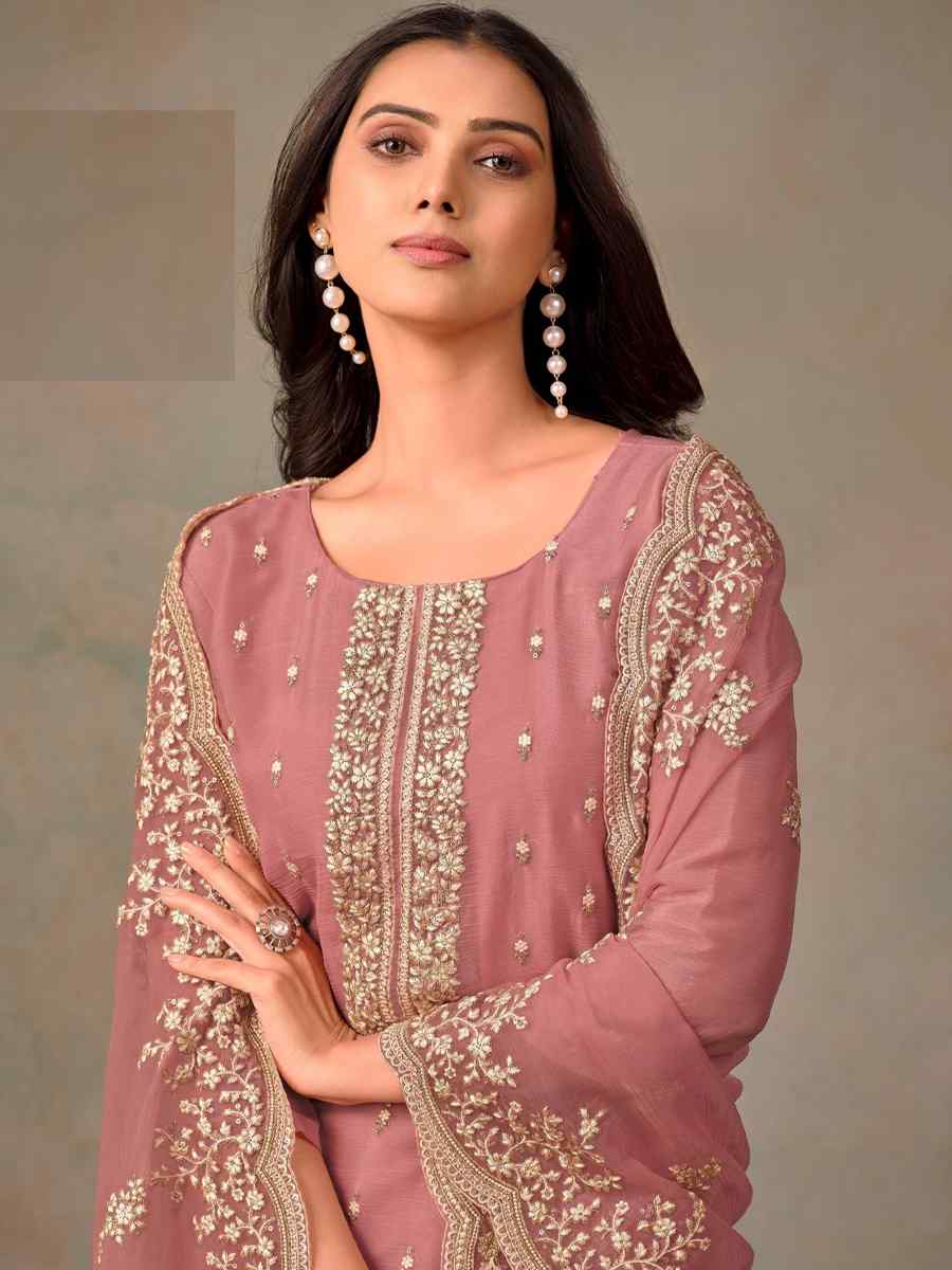 Pink Organza Embroidered Festival Wedding Pant Salwar Kameez