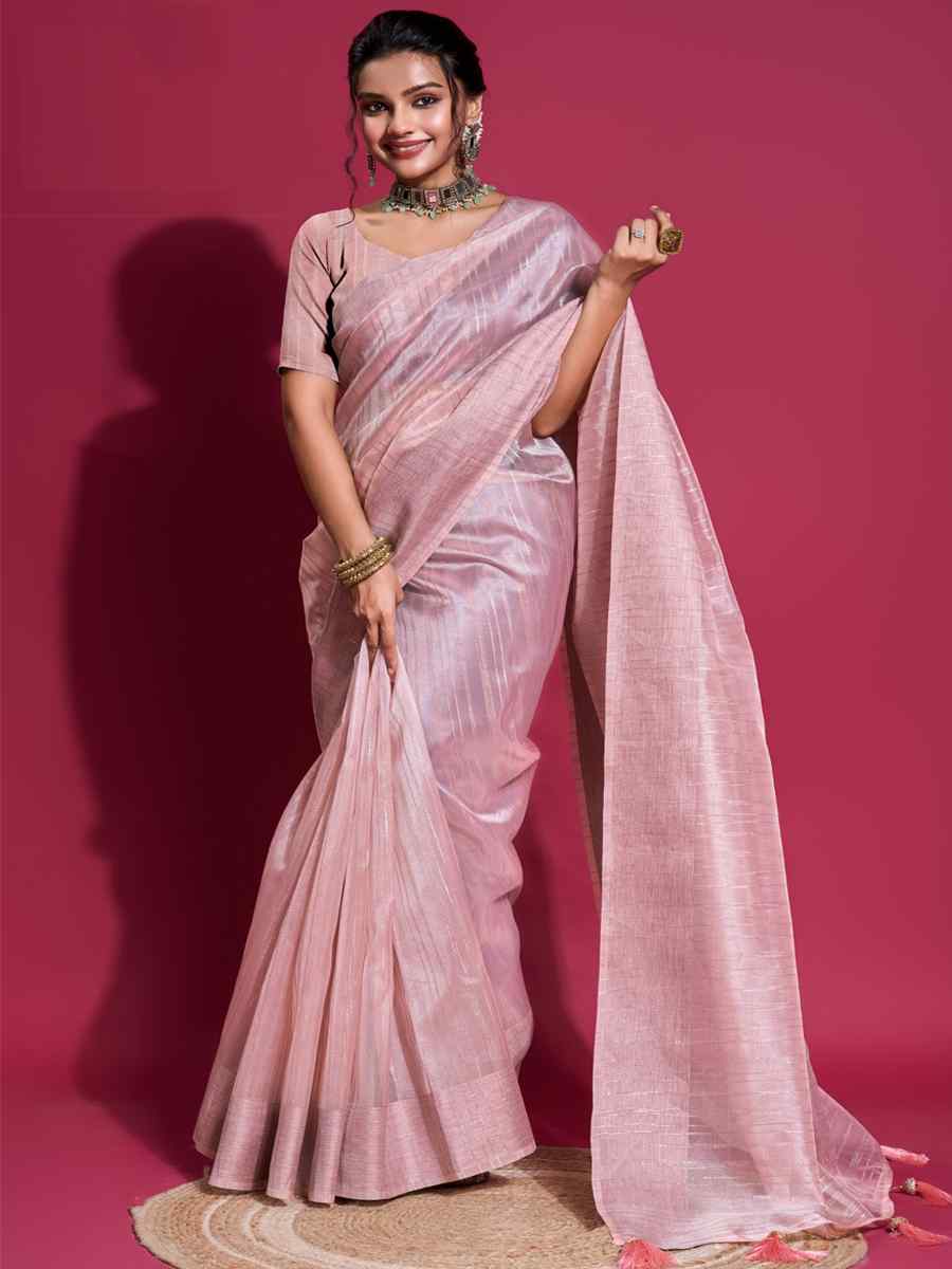 Pink Organza Handwoven Festival Wedding Heavy Border Saree