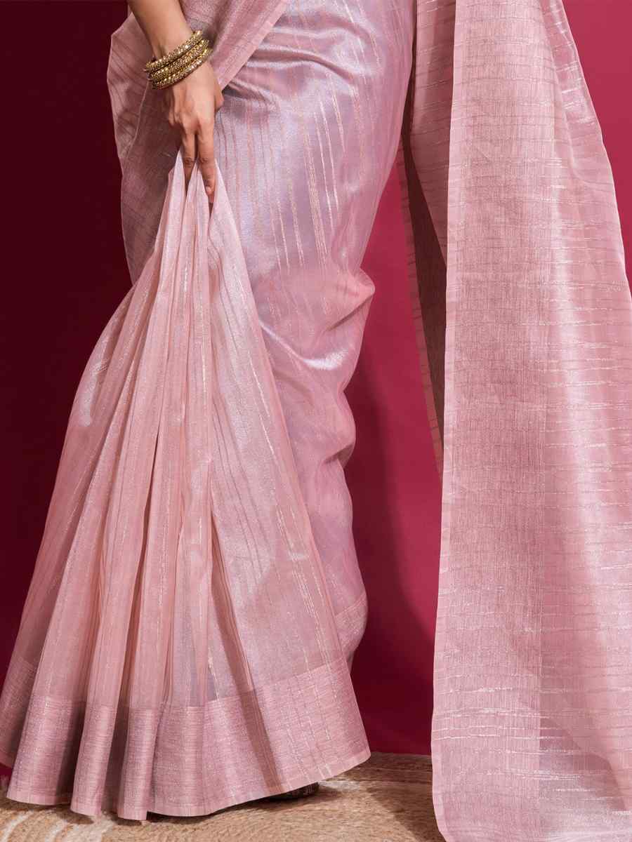 Pink Organza Handwoven Festival Wedding Heavy Border Saree