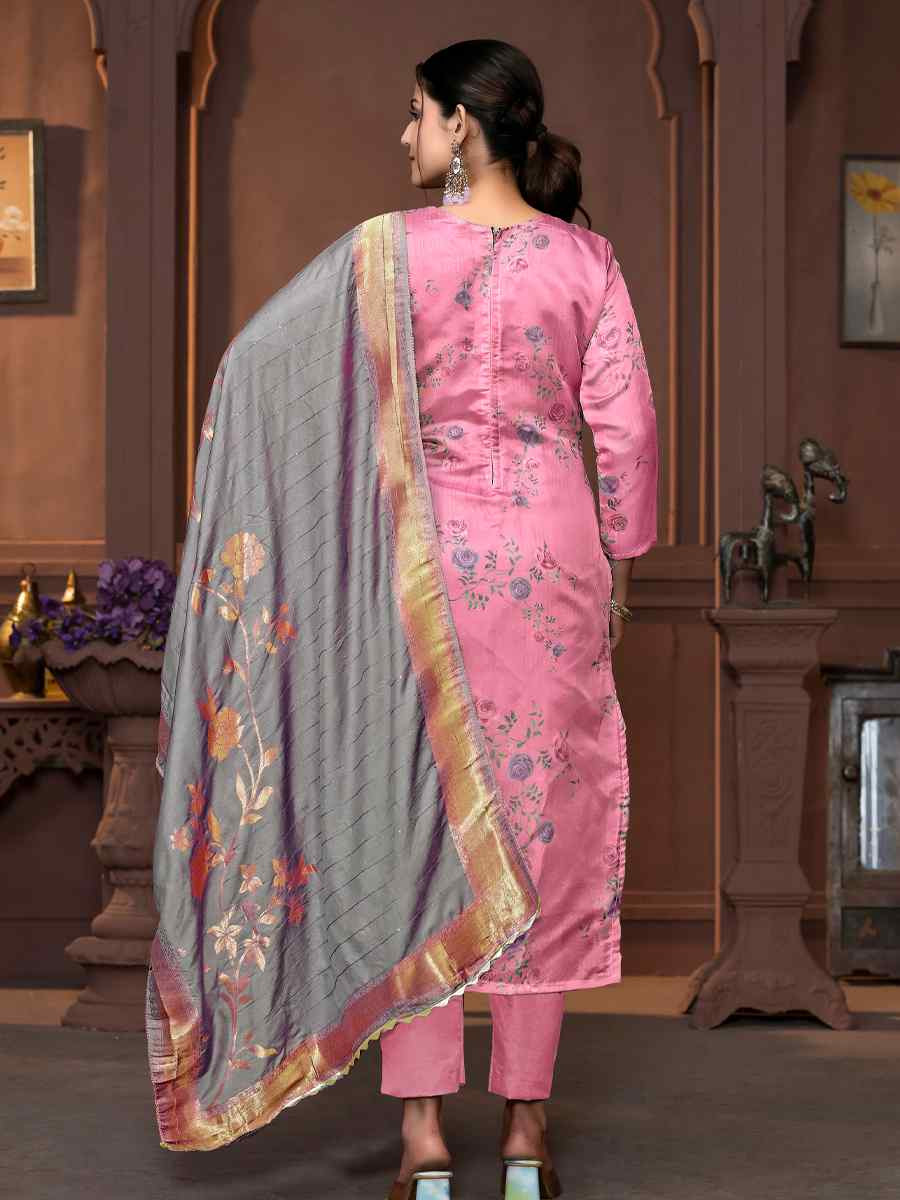 Pink Organza Jacquard Embroidered Casual Festival Pant Salwar Kameez