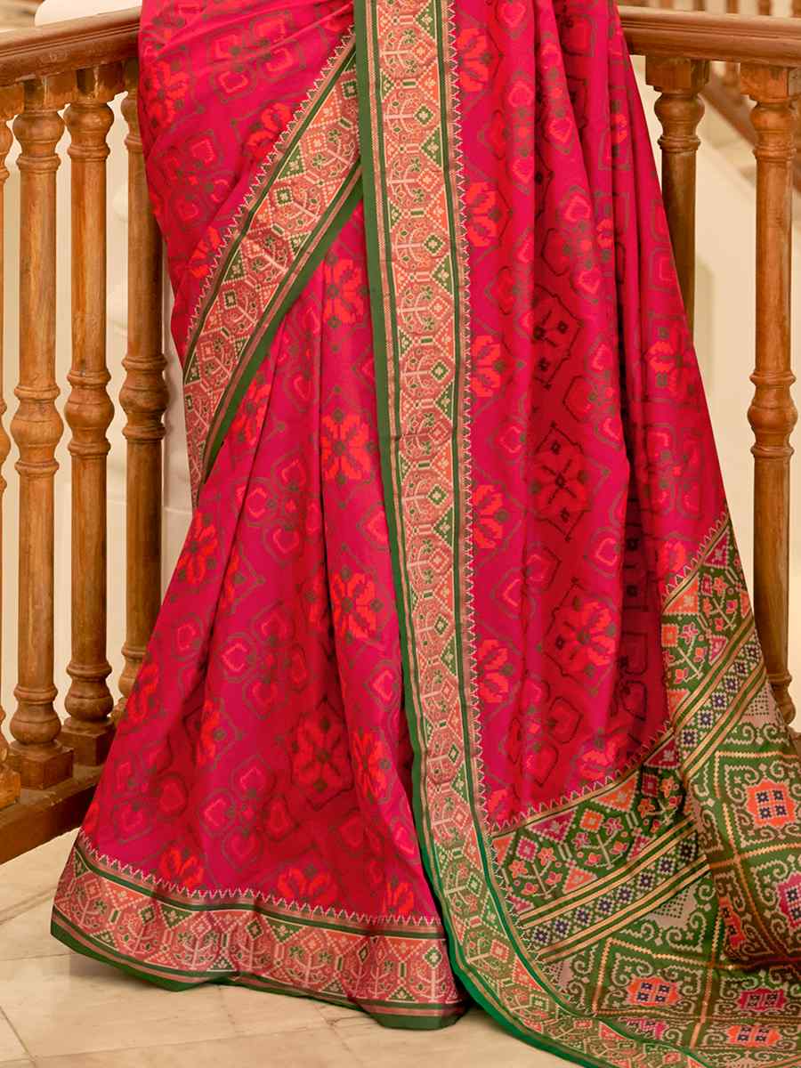 Pink Patola Banarasi Silk Handwoven Wedding Festival Heavy Border Saree