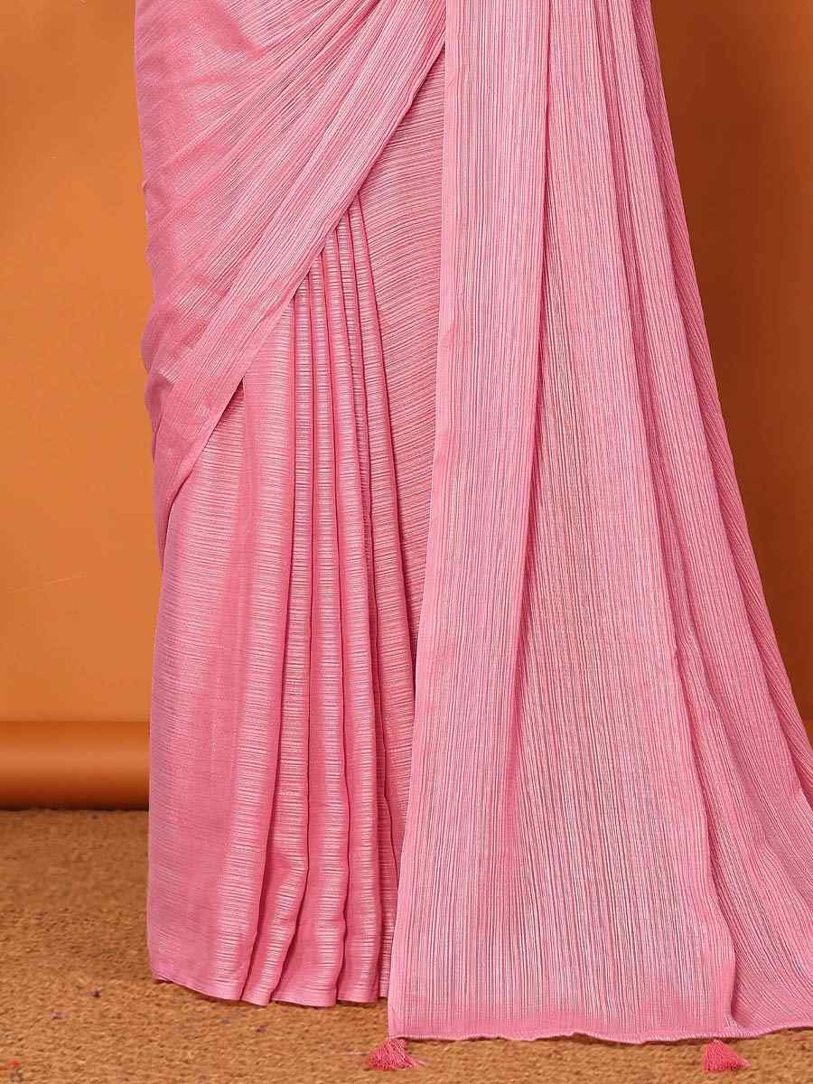 Pink Polyester Silk Handwoven Festival Casual Classic Style Saree