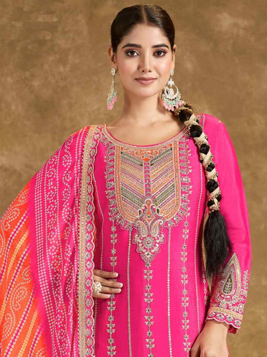 Pink Premium Fiber Chinon Embroidered Festival Wedding Ready Patiala Salwar Kameez