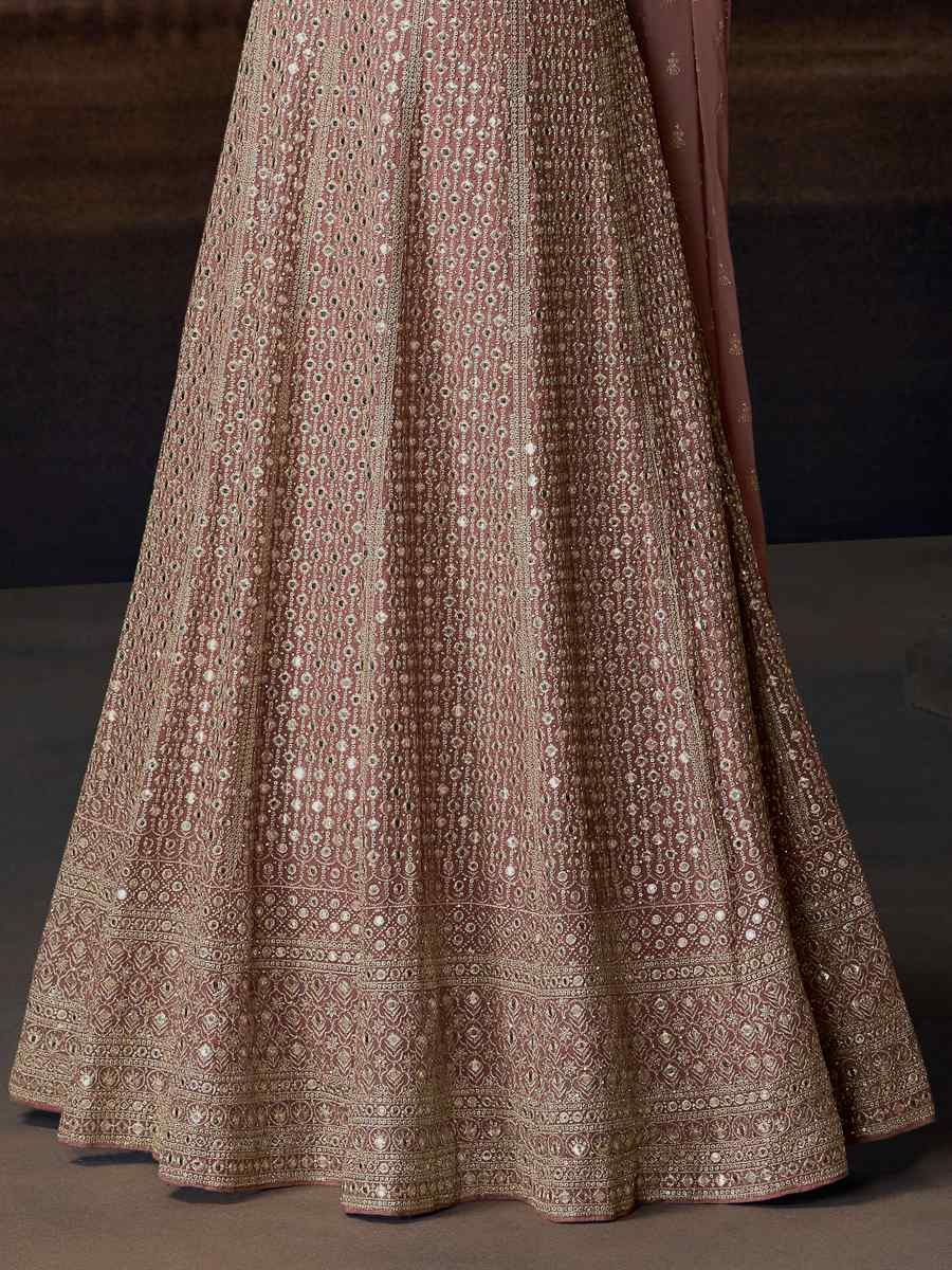 Pink Premium Real Chinon Silk Embroidered Festival Casual Gown