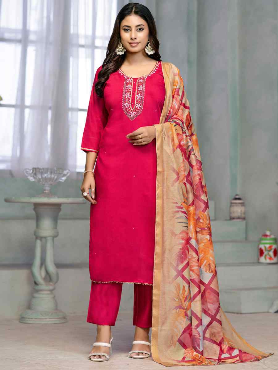 Pink Premium Roman Cotton Embroidered Festival Casual Ready Pant Salwar Kameez