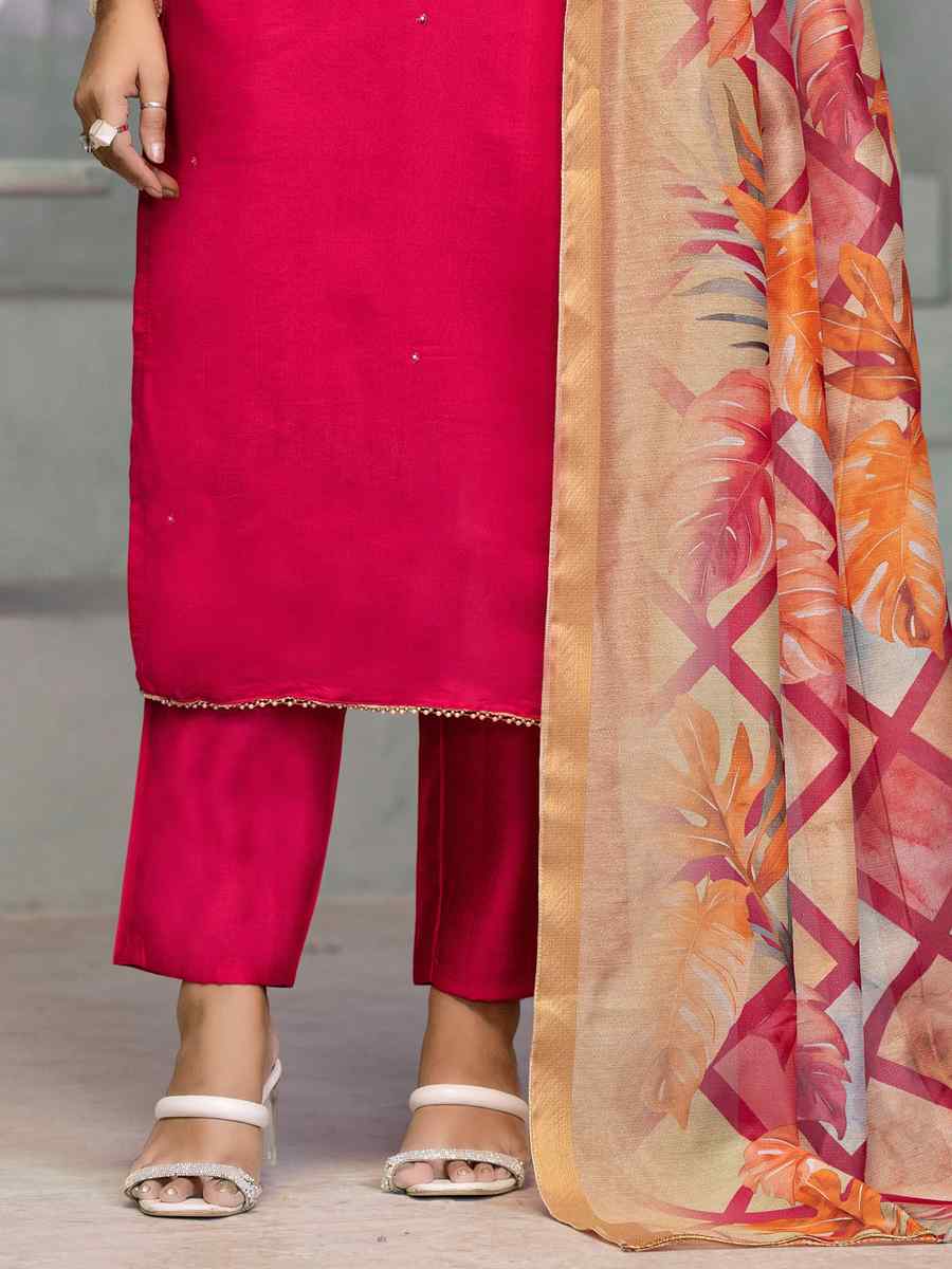 Pink Premium Roman Cotton Embroidered Festival Casual Ready Pant Salwar Kameez