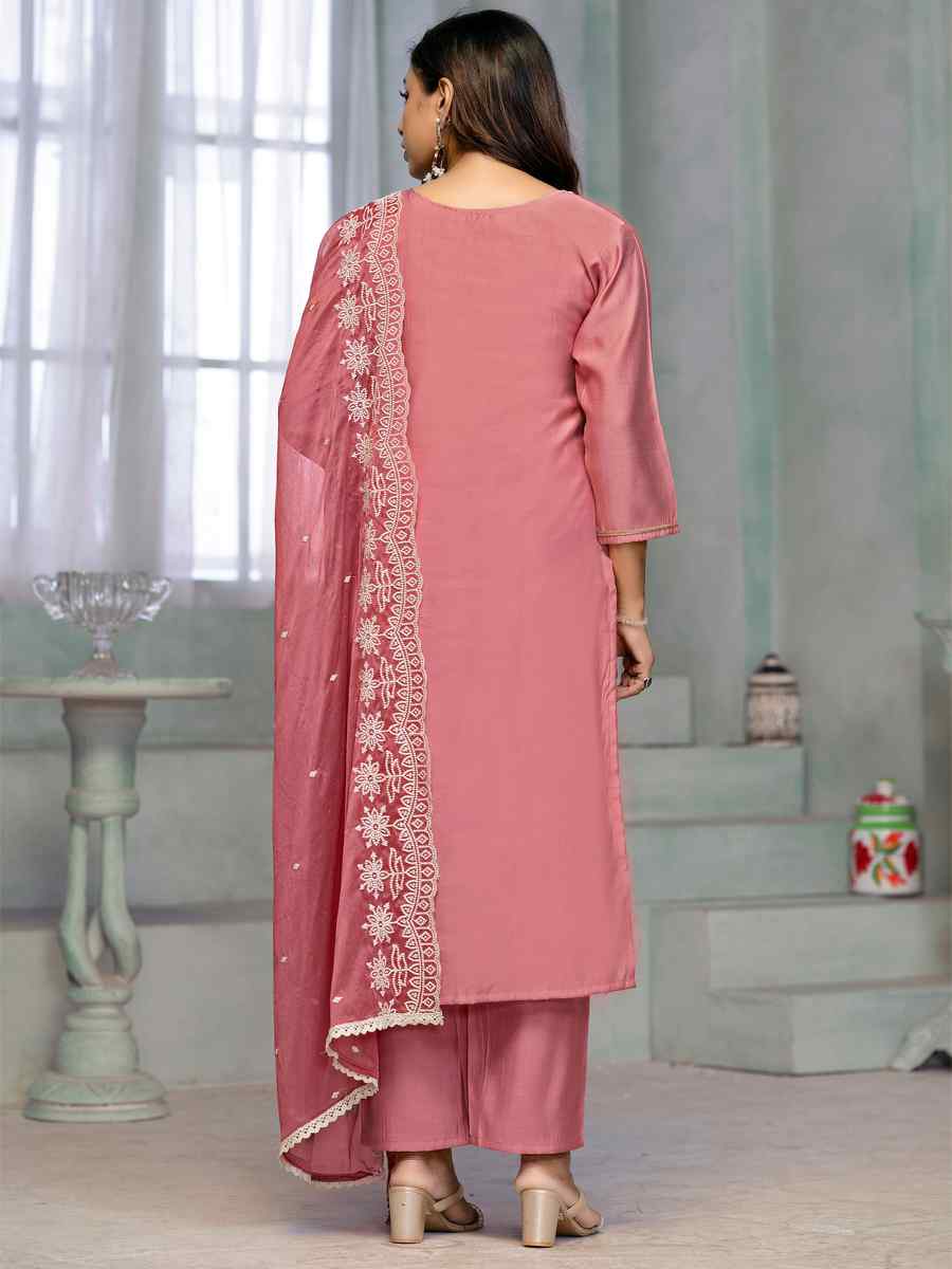 Pink Premium Roman Cotton Embroidered Festival Casual Ready Pant Salwar Kameez