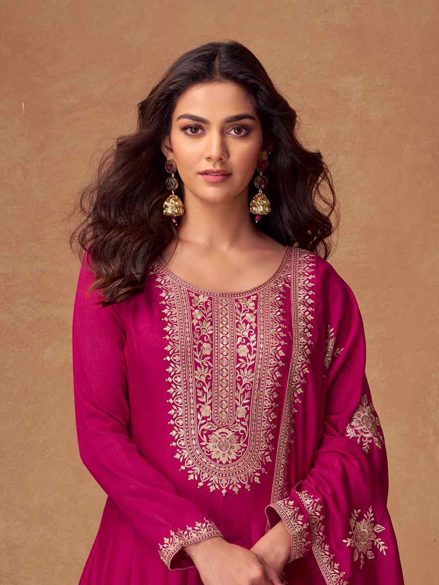 Pink Premium Silk Embroidered Festival Casual Gown