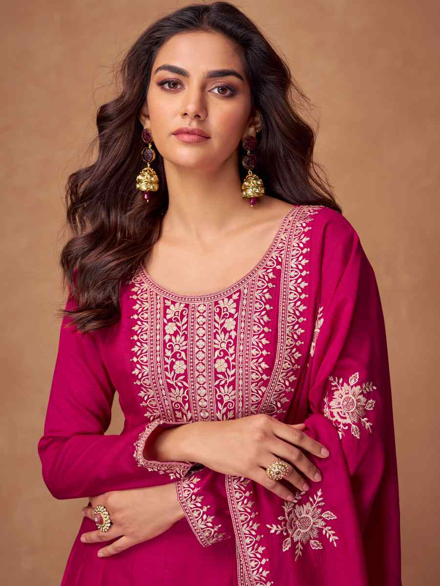 Pink Premium Silk Embroidered Festival Casual Gown