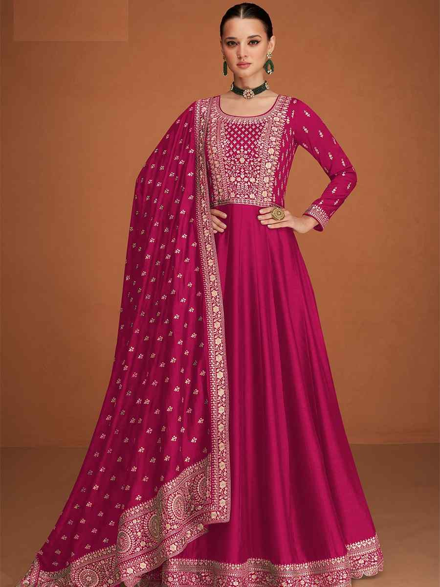 Pink Premium Silk Embroidered Festival Wedding Anarkali Salwar Kameez