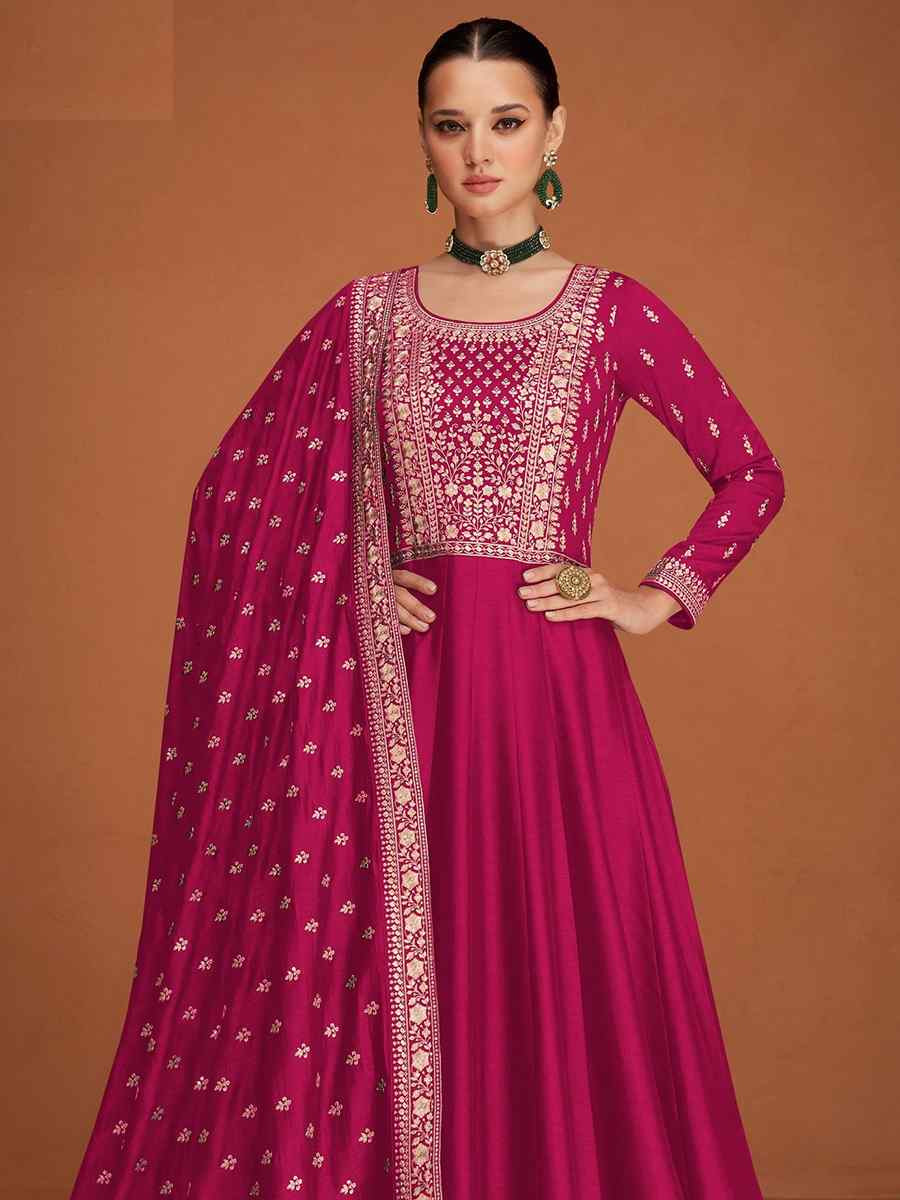 Pink Premium Silk Embroidered Festival Wedding Anarkali Salwar Kameez