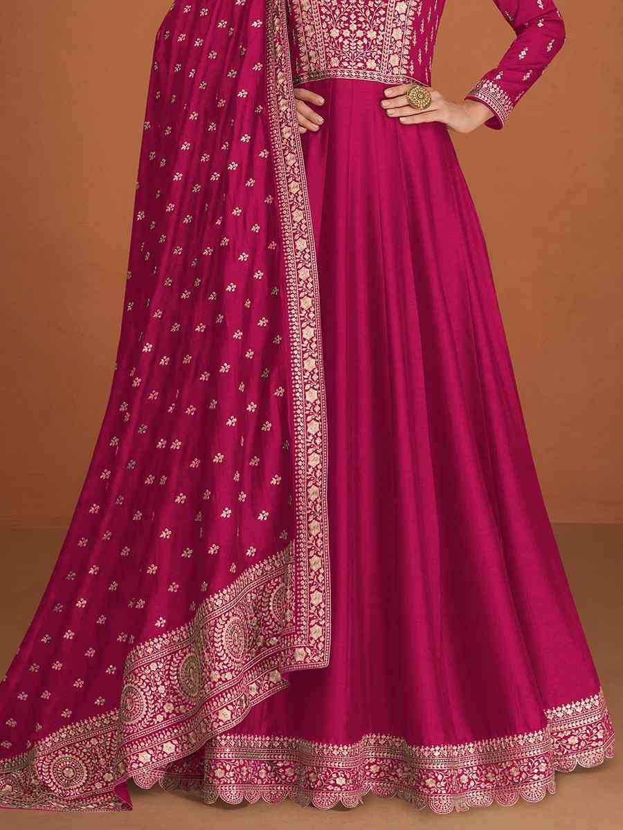 Pink Premium Silk Embroidered Festival Wedding Anarkali Salwar Kameez