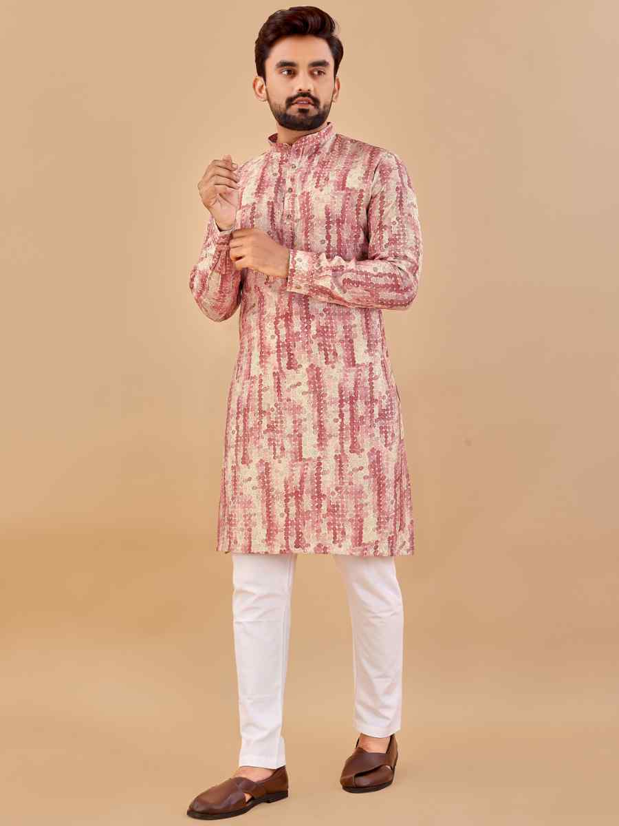 Pink Premium Soft Cotton Printed Festival Casual Kurta