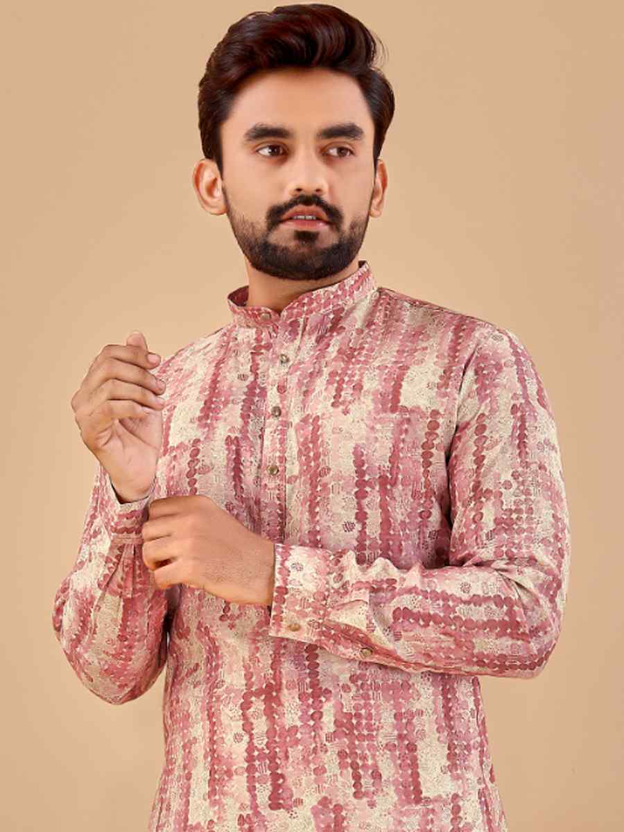 Pink Premium Soft Cotton Printed Festival Casual Kurta