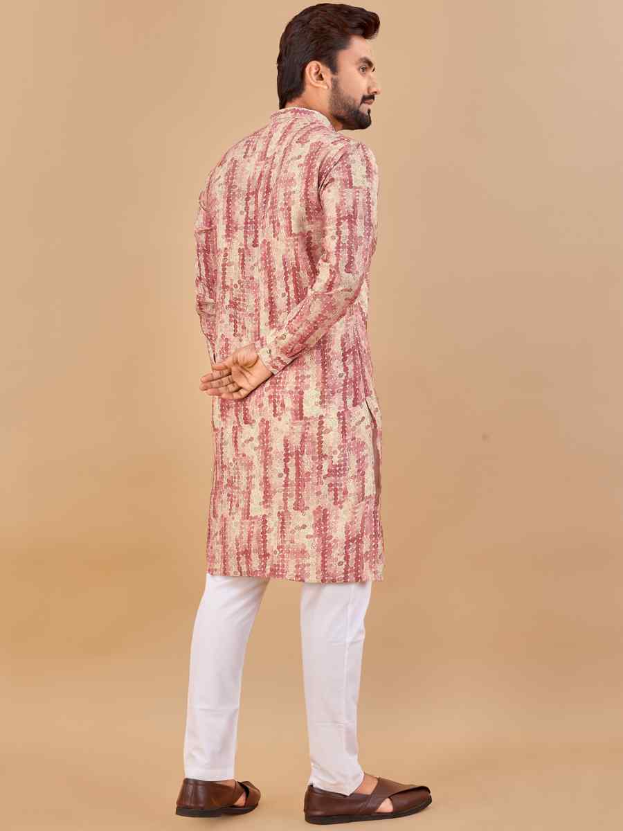 Pink Premium Soft Cotton Printed Festival Casual Kurta