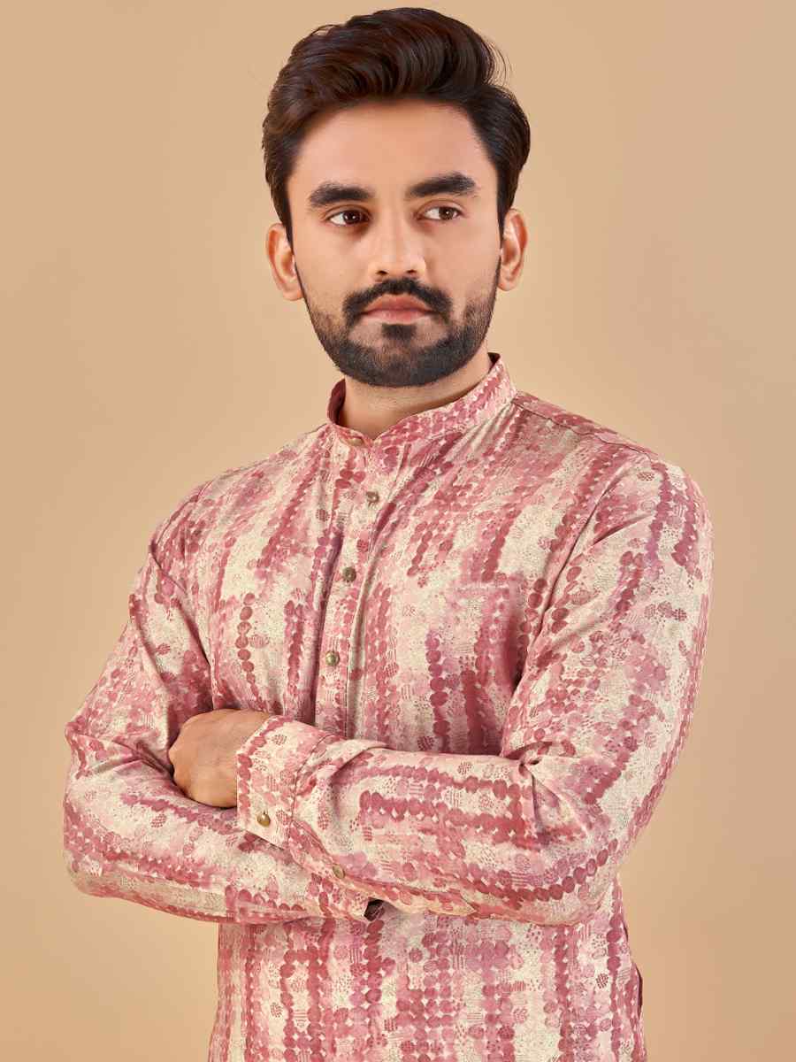 Pink Premium Soft Cotton Printed Festival Casual Kurta