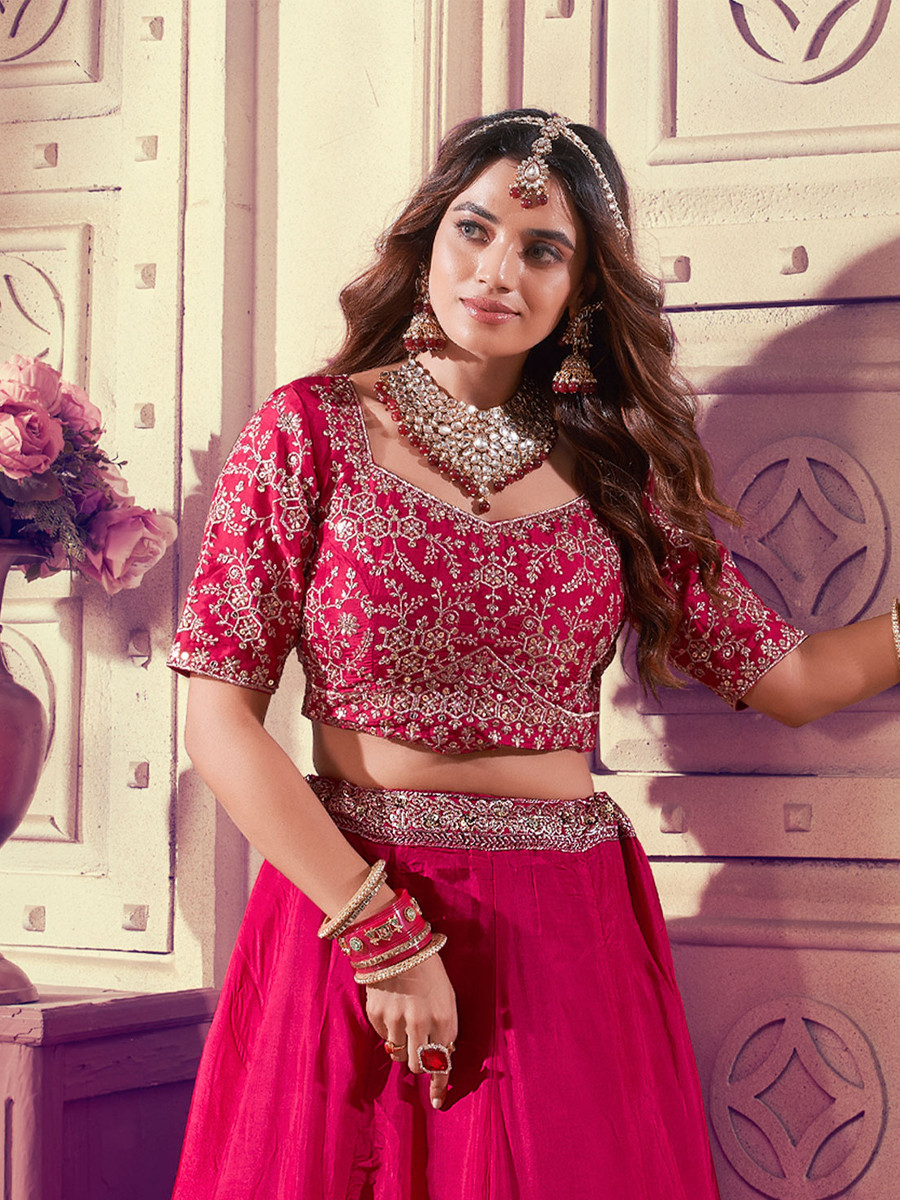 Pink Premium Viscose Upada Silk Embroidered Festival Wedding Heavy Border Lehenga Choli