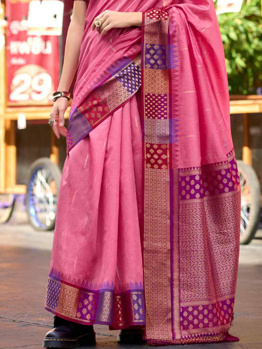 Pink Pure Banarasi Handwoven Festival Wedding Heavy Border Saree