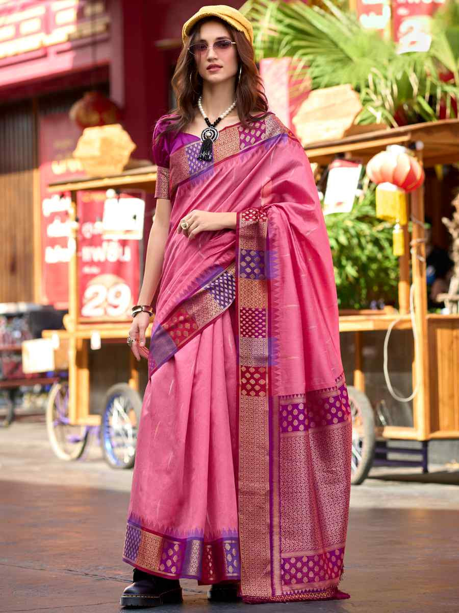 Pink Pure Banarasi Silk Handwoven Festival Wedding Heavy Border Saree