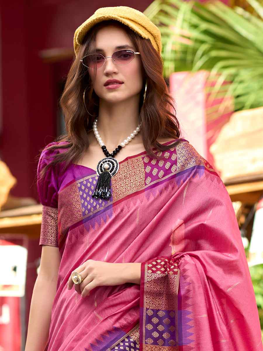 Pink Pure Banarasi Silk Handwoven Festival Wedding Heavy Border Saree