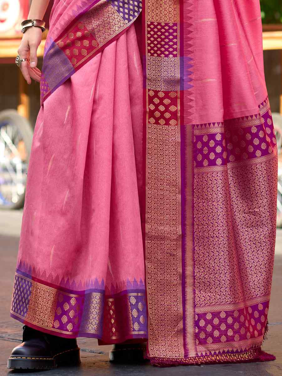 Pink Pure Banarasi Silk Handwoven Festival Wedding Heavy Border Saree