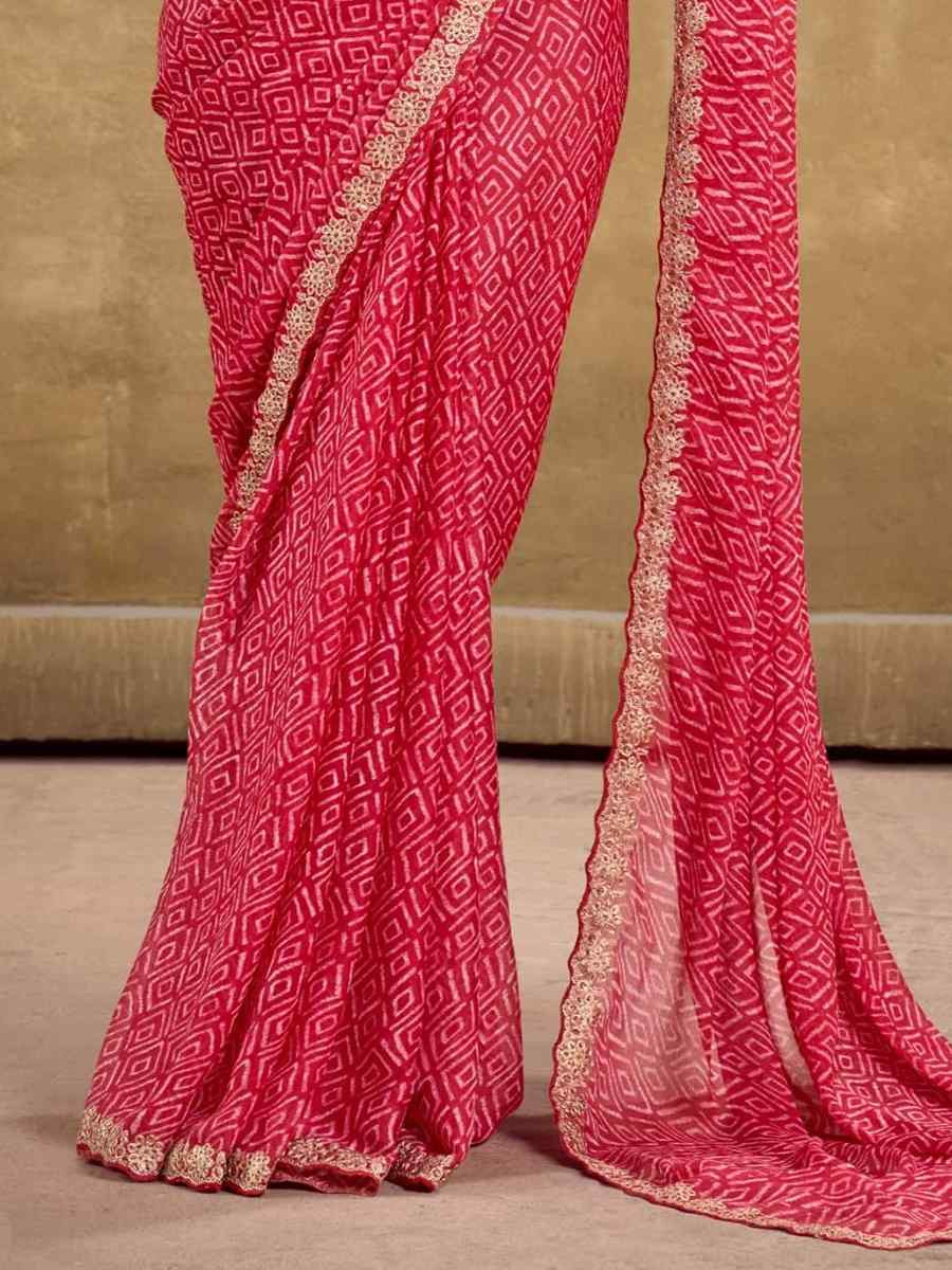 Pink Pure Chiffon Embroidered Festival Wedding Classic Style Saree