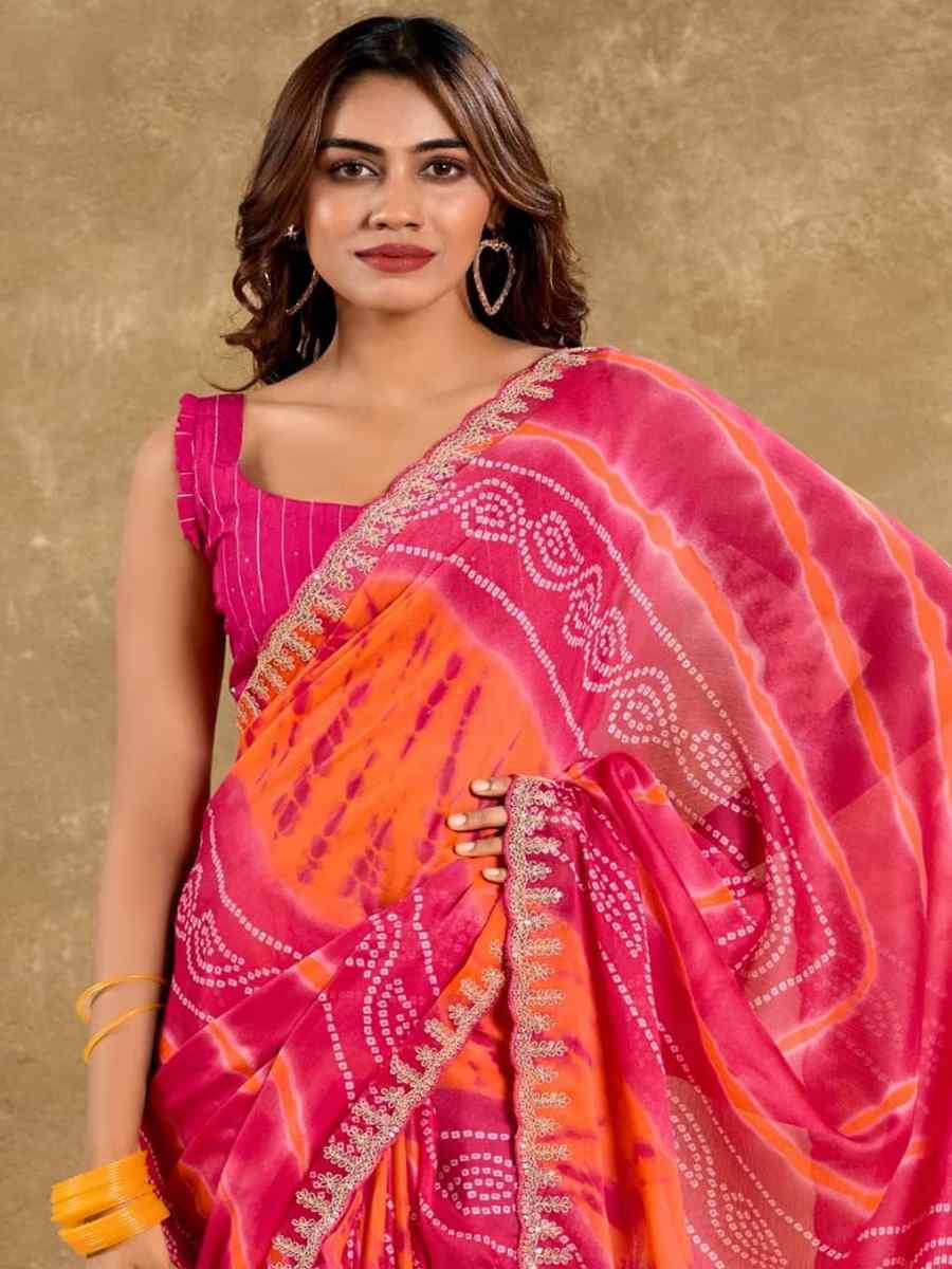 Pink Pure Chiffon Embroidered Festival Wedding Classic Style Saree