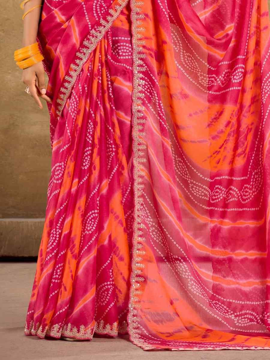 Pink Pure Chiffon Embroidered Festival Wedding Classic Style Saree