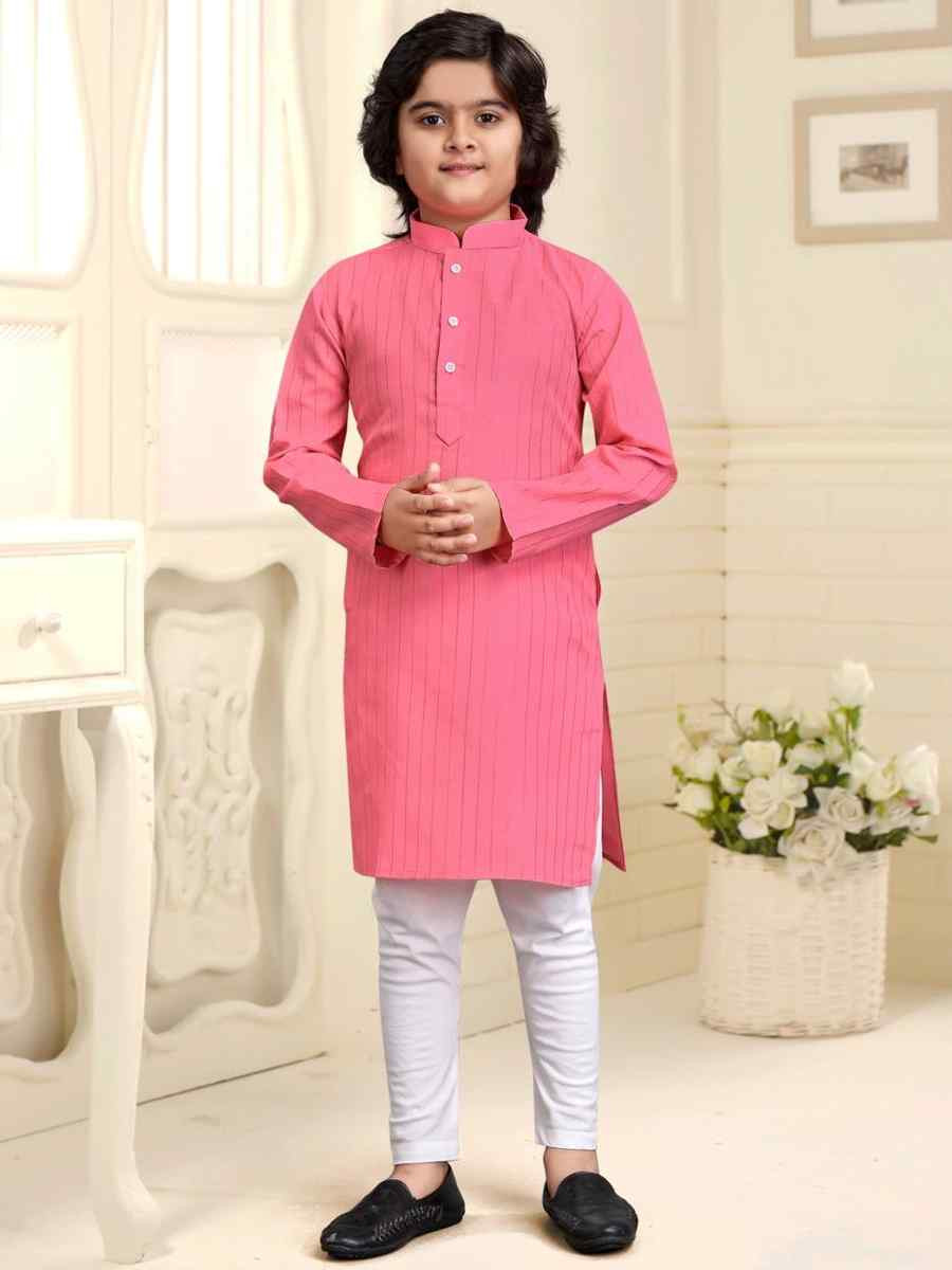 Pink Pure Cotton Slub Zardosi Festival Traditional Kurta Pyjama Boys Wear