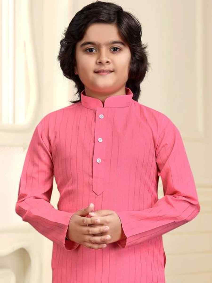 Pink Pure Cotton Slub Zardosi Festival Traditional Kurta Pyjama Boys Wear