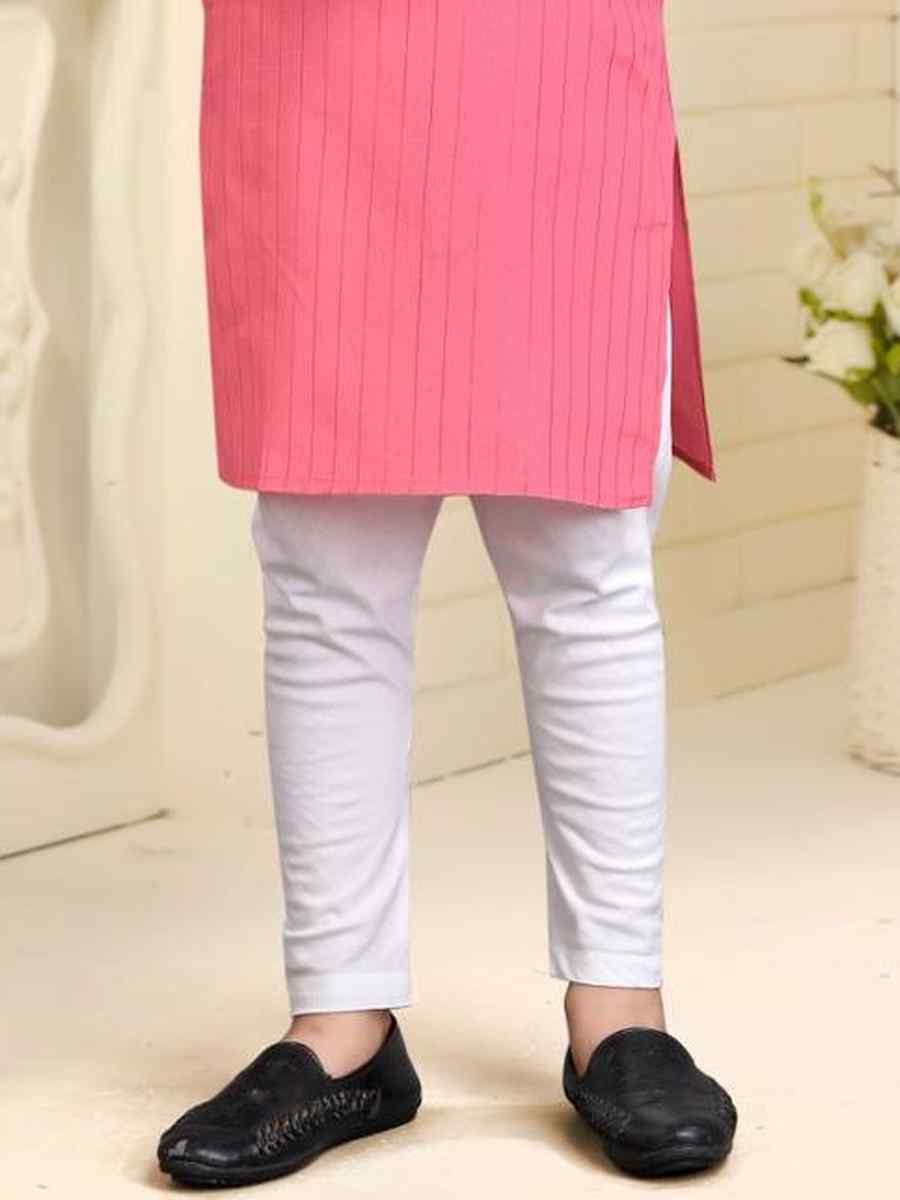 Pink Pure Cotton Slub Zardosi Festival Traditional Kurta Pyjama Boys Wear