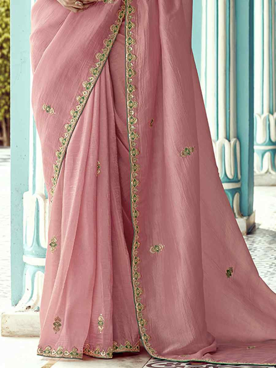 Pink Pure fancy Silk Embroidered Bridesmaid Reception Heavy Border Saree