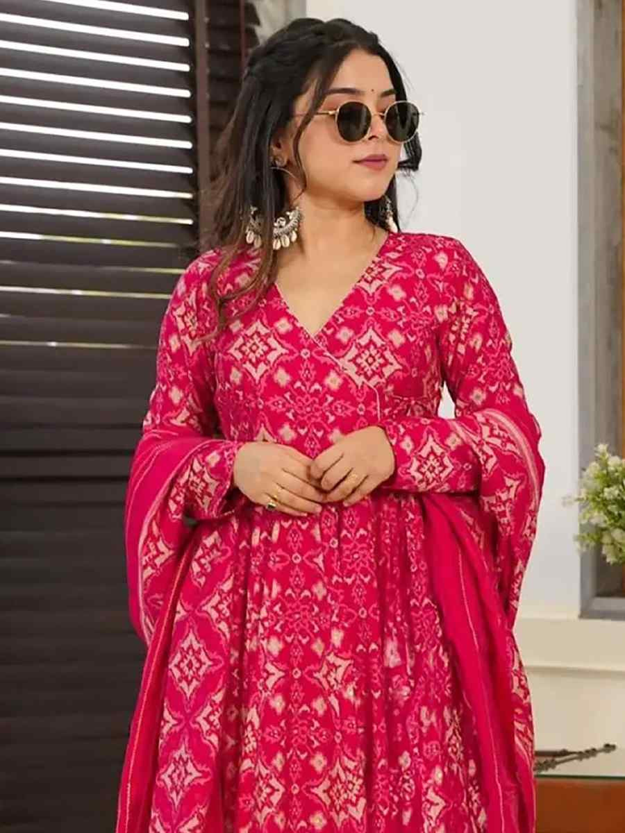 Pink Pure Maslin Embroidered Festival Wedding Anarkali Salwar Kameez