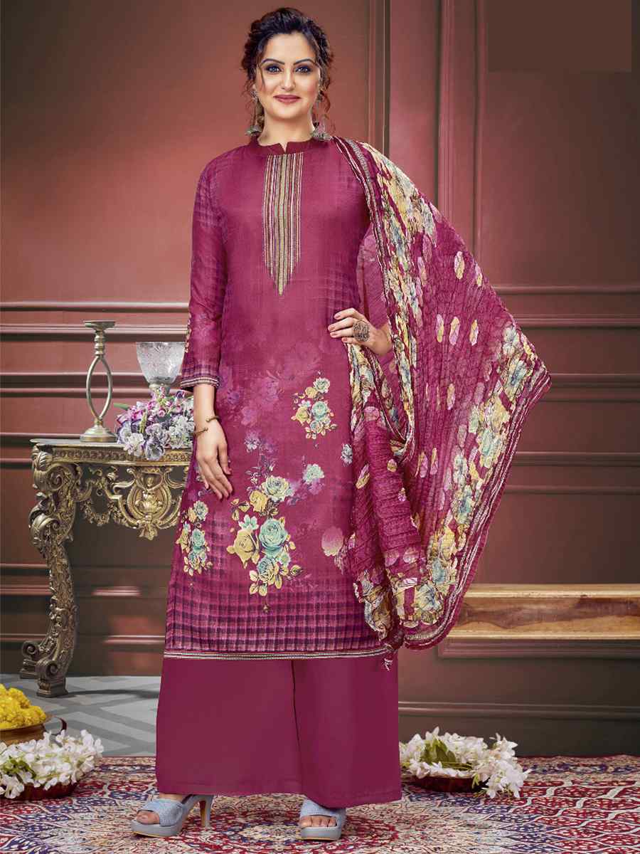 Pink Pure Maslin Printed Casual Festival Palazzo Pant Salwar Kameez