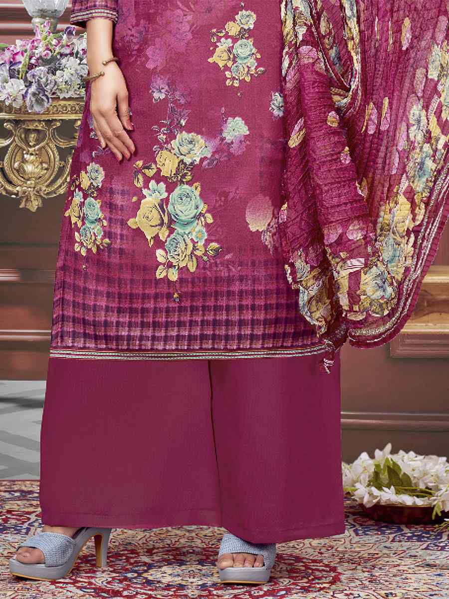 Pink Pure Maslin Printed Casual Festival Palazzo Pant Salwar Kameez