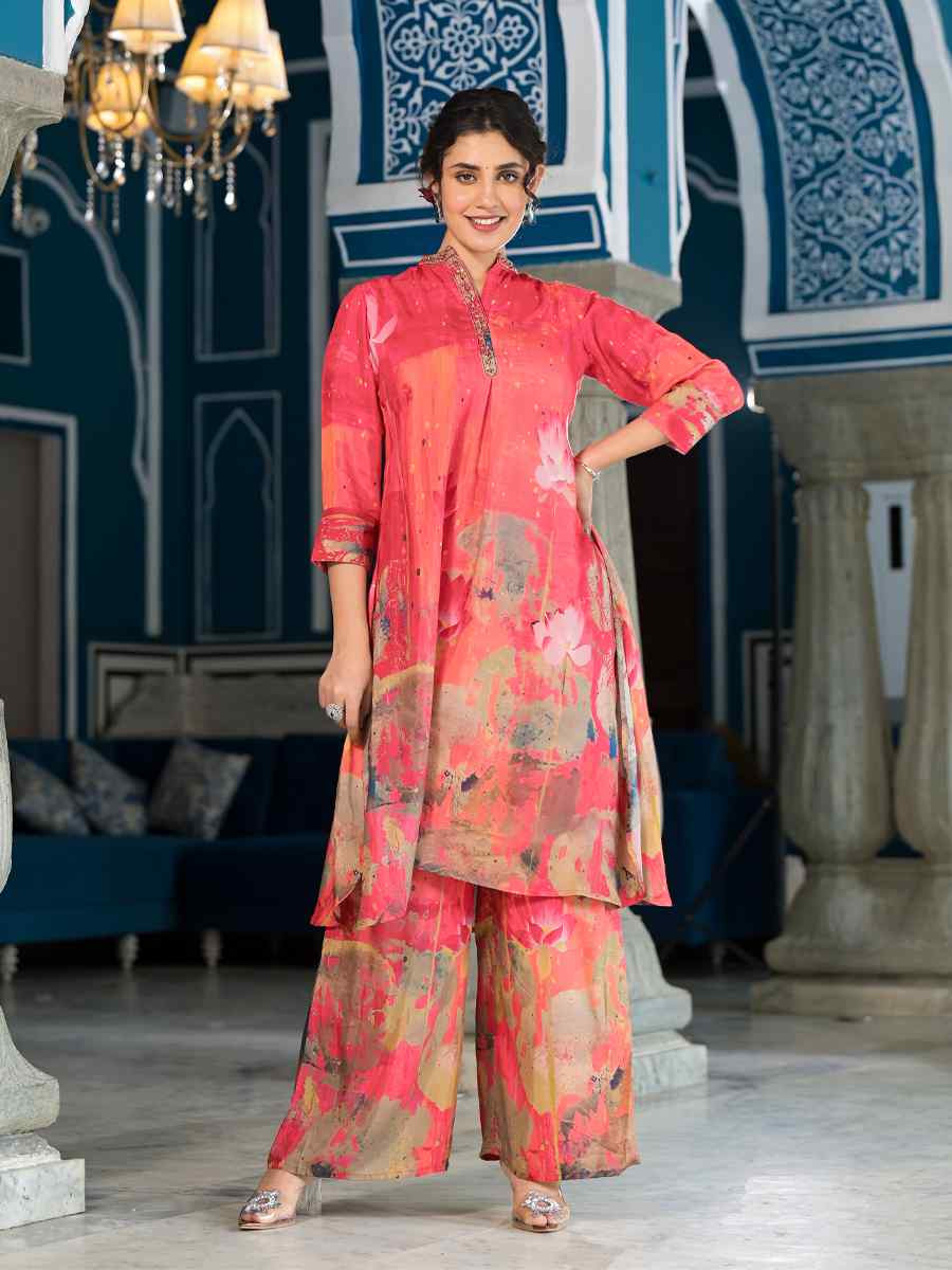 Pink Pure Muslin Printed Festival Casual Kurti