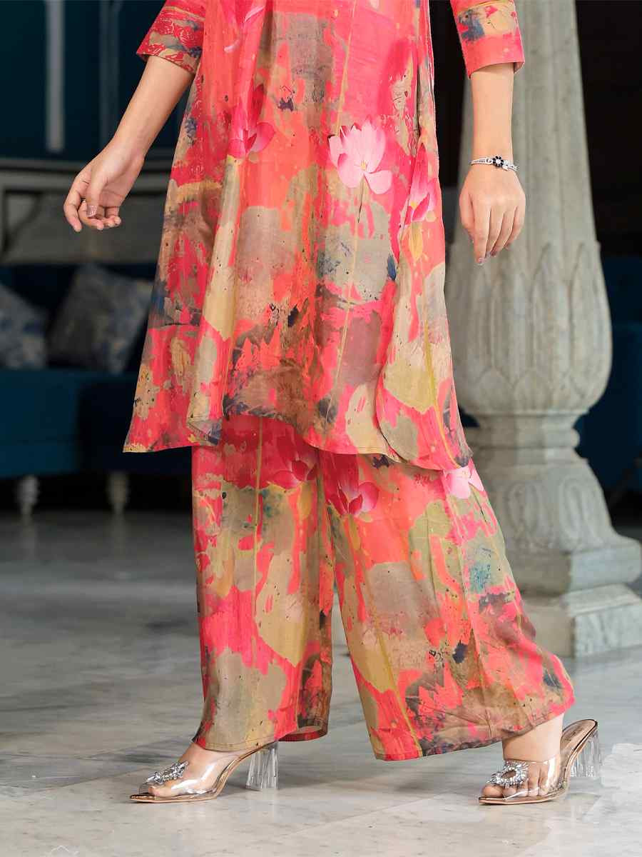 Pink Pure Muslin Printed Festival Casual Kurti