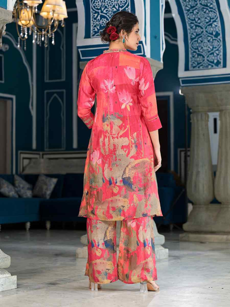 Pink Pure Muslin Printed Festival Casual Kurti