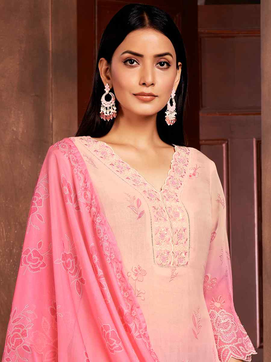 Pink Pure Organza Embroidered Festival Casual Ready Pant Salwar Kameez