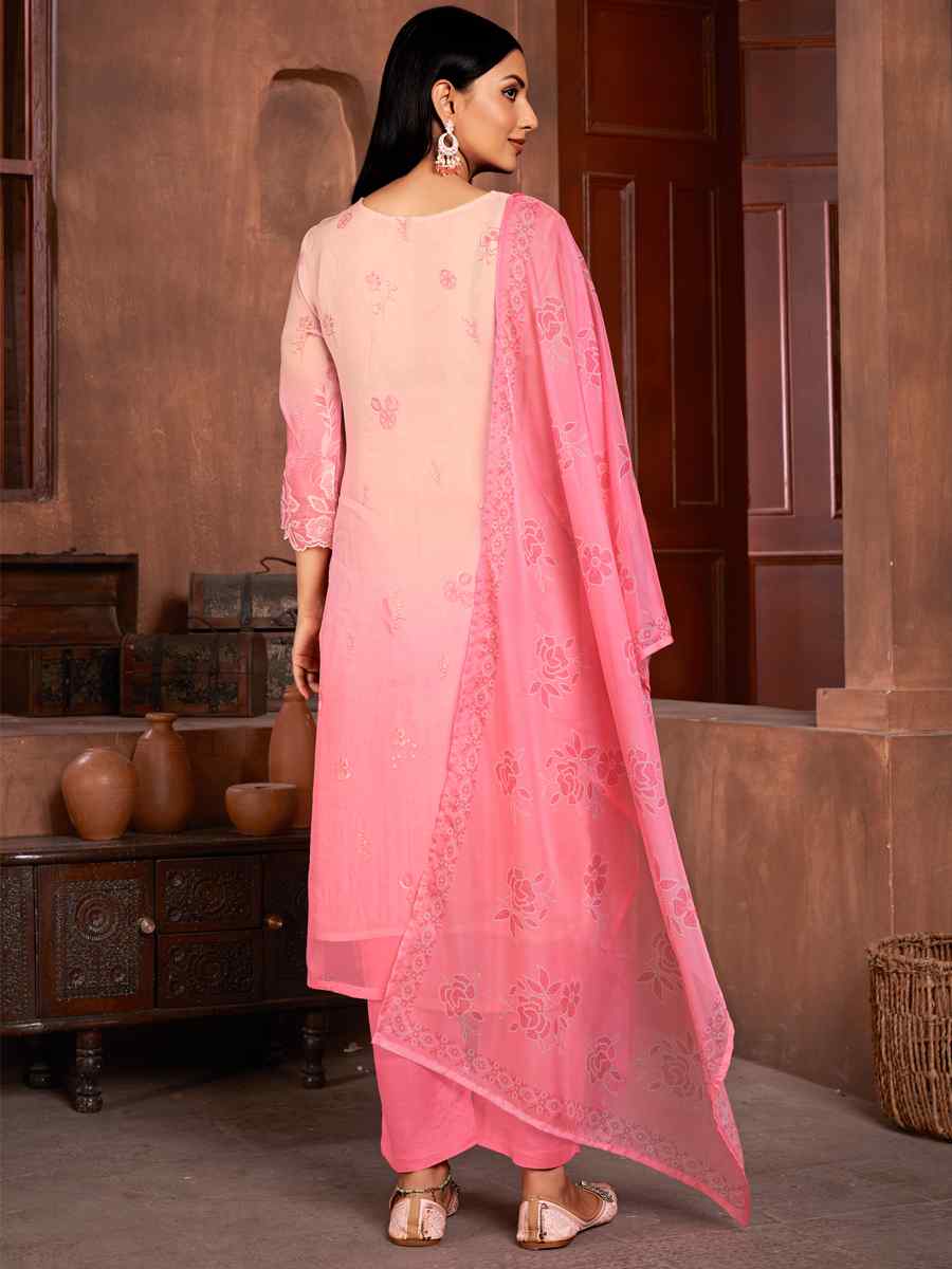 Pink Pure Organza Embroidered Festival Casual Ready Pant Salwar Kameez