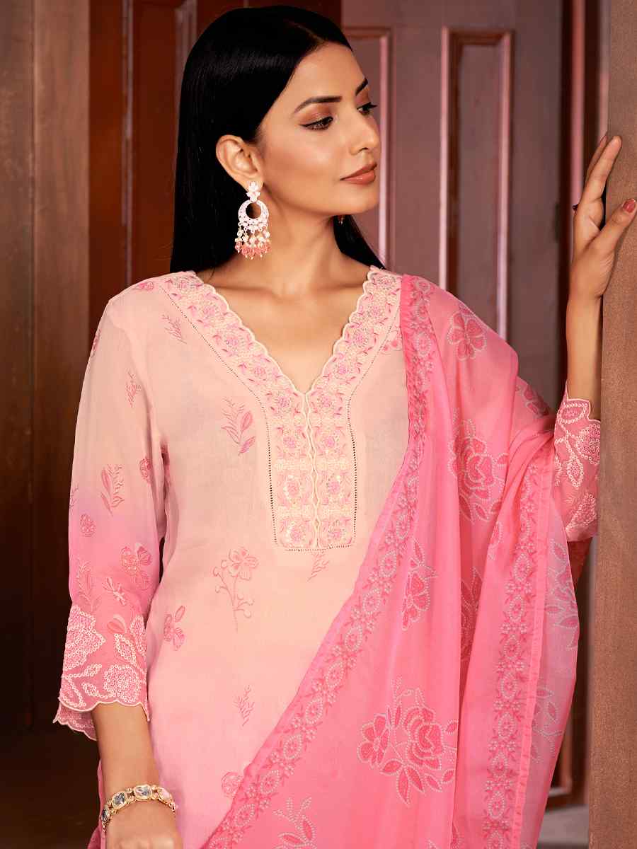 Pink Pure Organza Embroidered Festival Casual Ready Pant Salwar Kameez