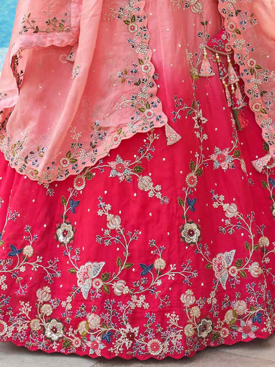 Pink Pure Organza Embroidered Reception Party Wear Heavy Border Lehenga Choli